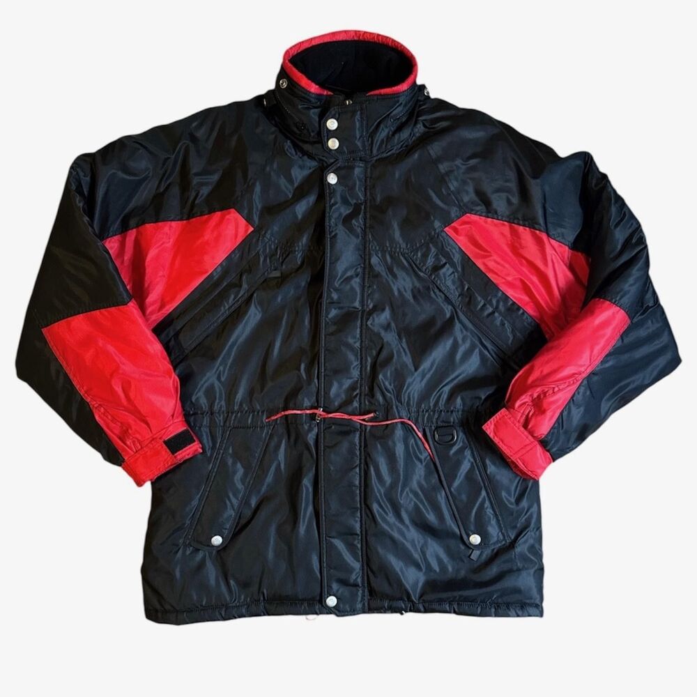 Vintage Marlboro Compass Jacket Mens Large Black Hooded Quilted Winter 90s Parka